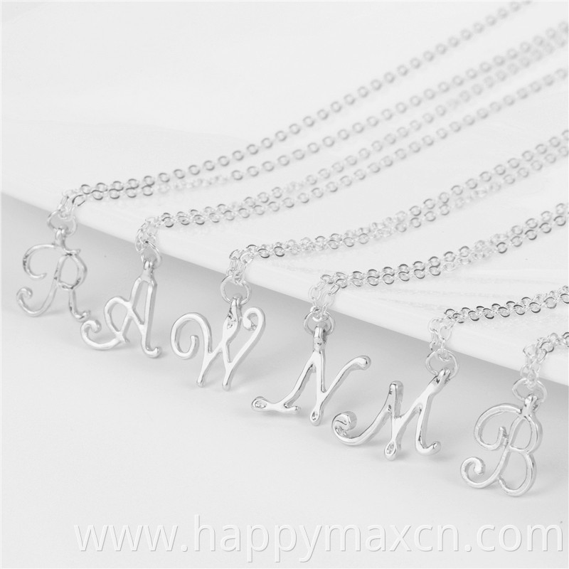 Wholesales cursive A~Z 26 letters gold silver necklaces with letter pendant for women